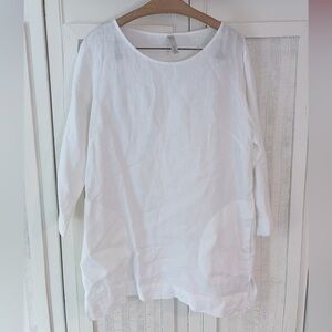 Studio 412 M White Washed Linen Tunic Top Round Neck Dress